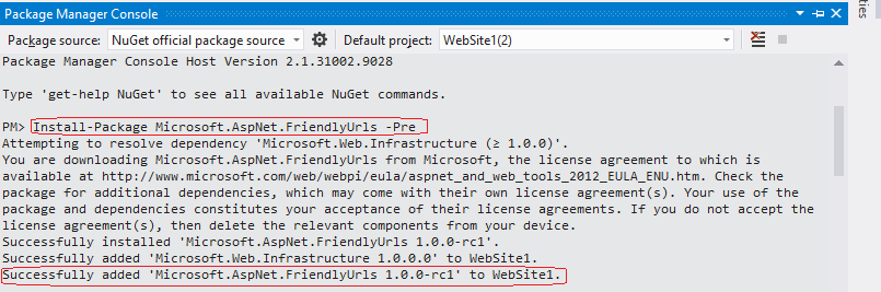 FriendlyURL NugetInstallation